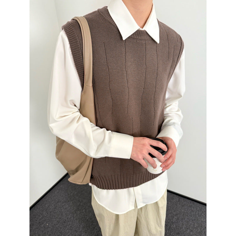 Men's Ribbed Sweater Vest with Side Buttons, Knitted Tank Top