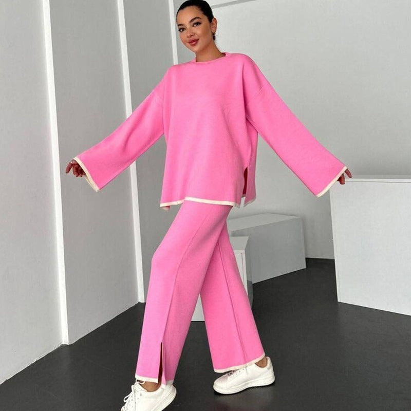 Oversized Knit Sweater and Wide Leg Pants Set, Jumper Co-Ord