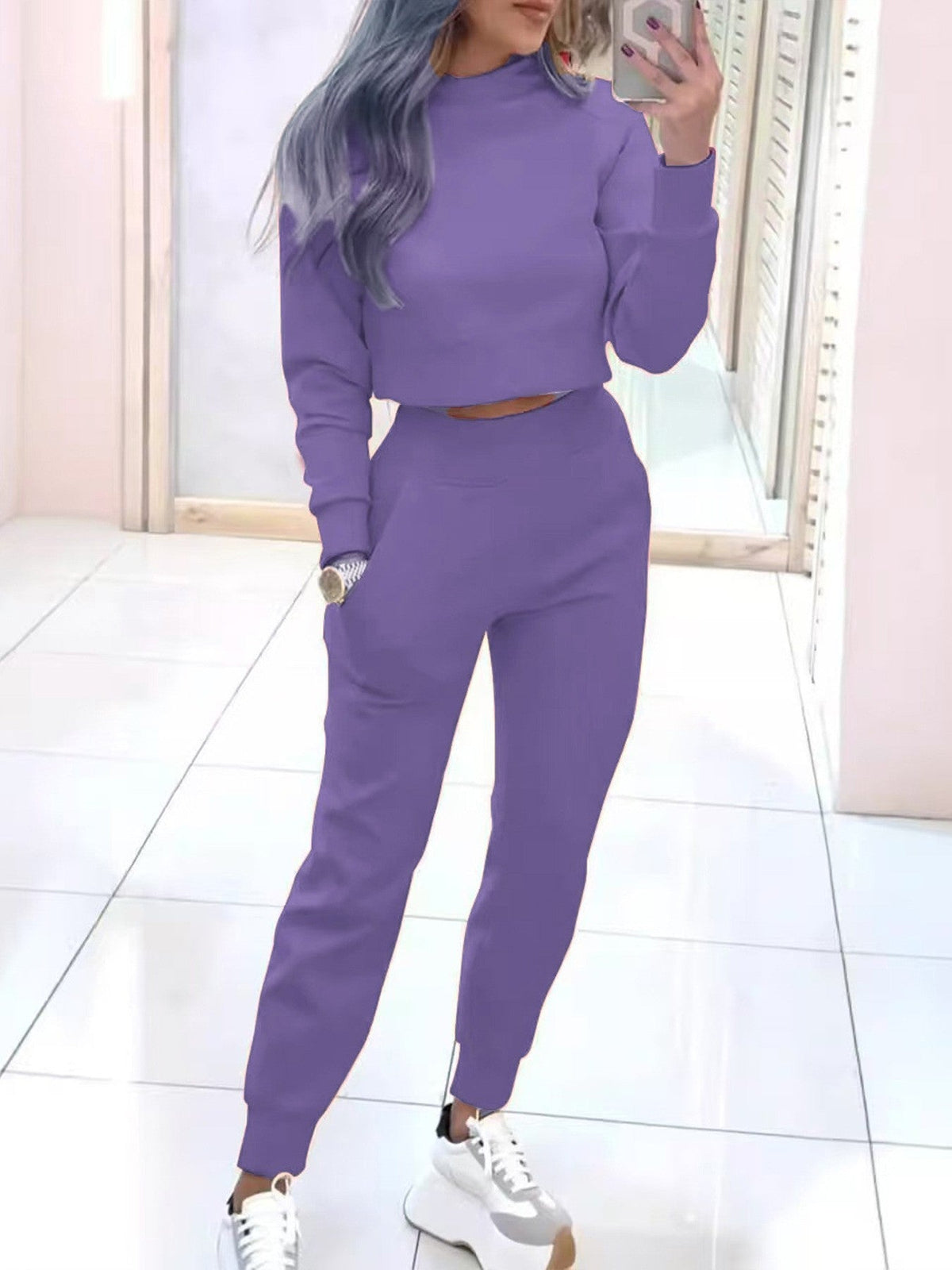 Cropped Sweatshirt and Jogger Pants Set, Women's Tracksuit