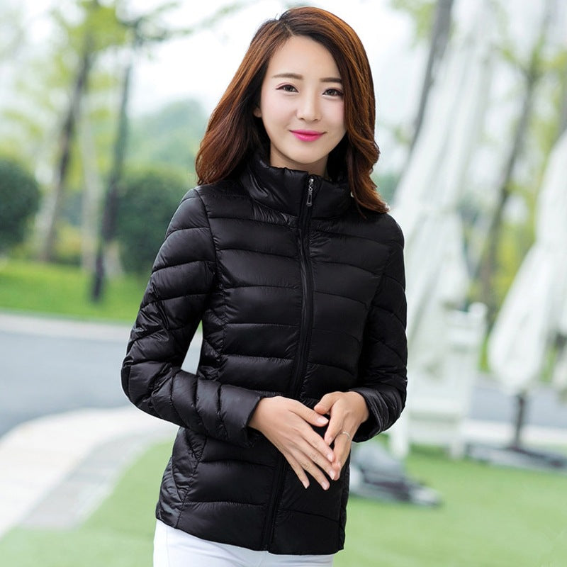 Lightweight Quilted Puffer Jacket with a Stand Collar and Slim Fit