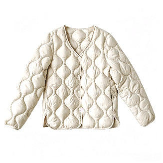 Lightweight Quilted Jacket with Press Studs, Collarless V-Neck