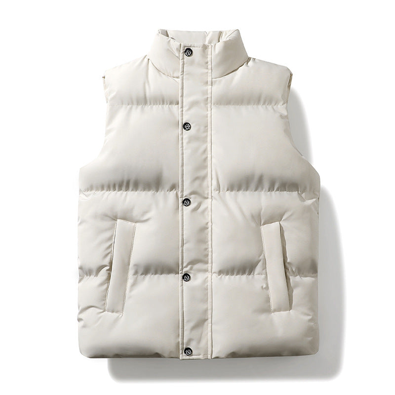 Padded Puffer Vest with Stand Collar and Snap Front, Unisex Gilet