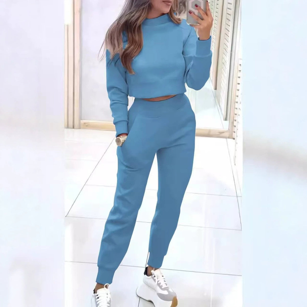 Cropped Sweatshirt and Jogger Pants Set, Women's Tracksuit