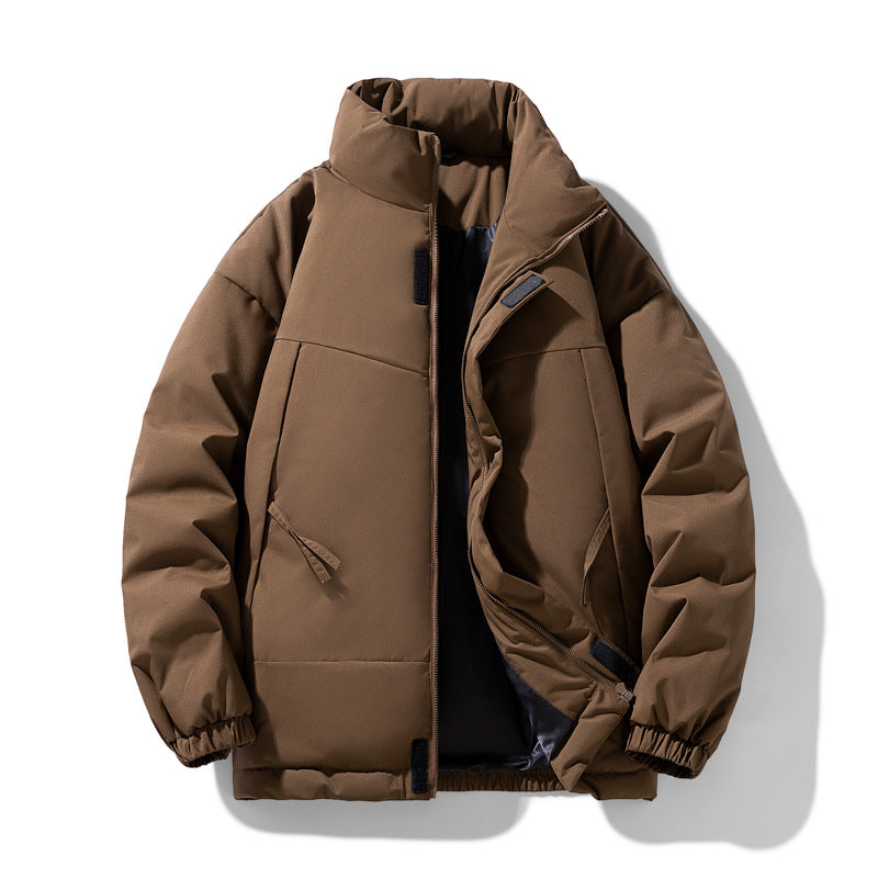 Men's Padded Jacket with a Stand Collar and Zip Pockets, Winter