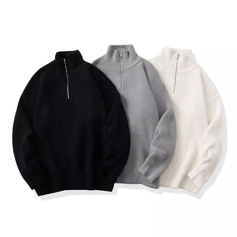 Quarter-Zip Ribbed Sweater with Mock Neck, Relaxed Jumper