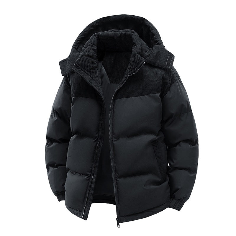 Padded Puffer Jacket With a Detachable Corduroy Hood and Yoke