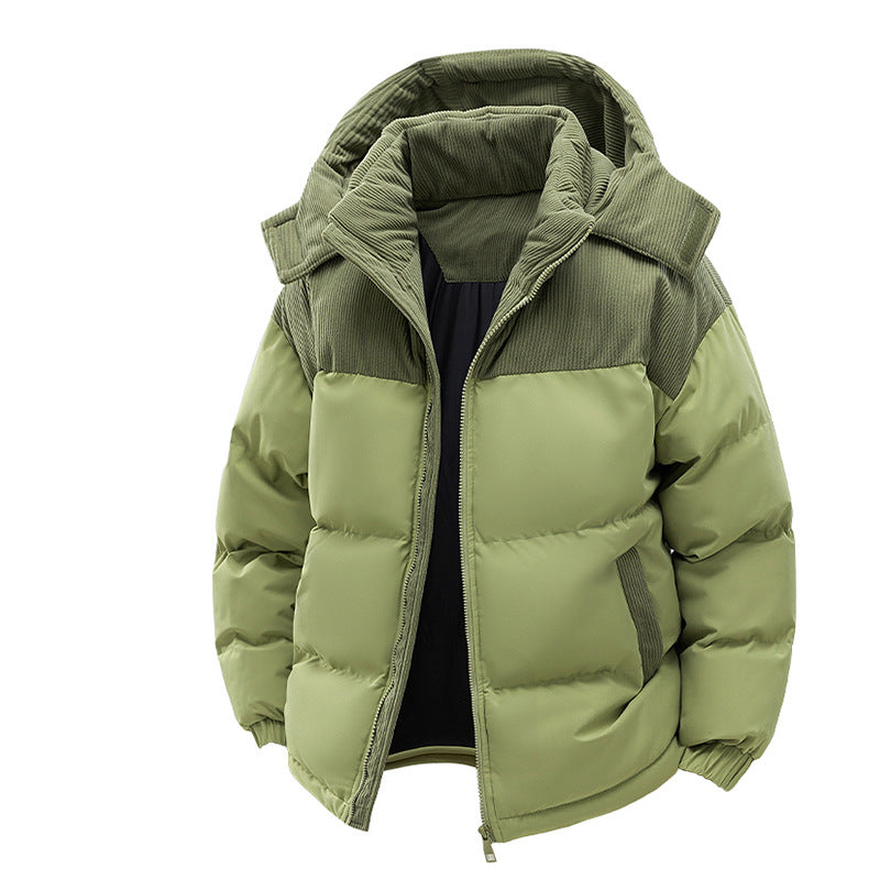Padded Puffer Jacket With a Detachable Corduroy Hood and Yoke