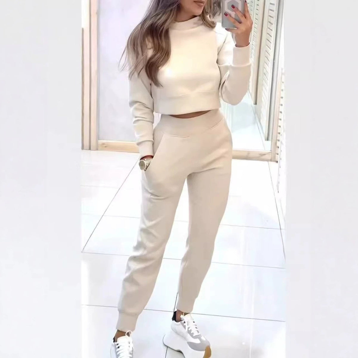 Cropped Sweatshirt and Jogger Pants Set, Women's Tracksuit