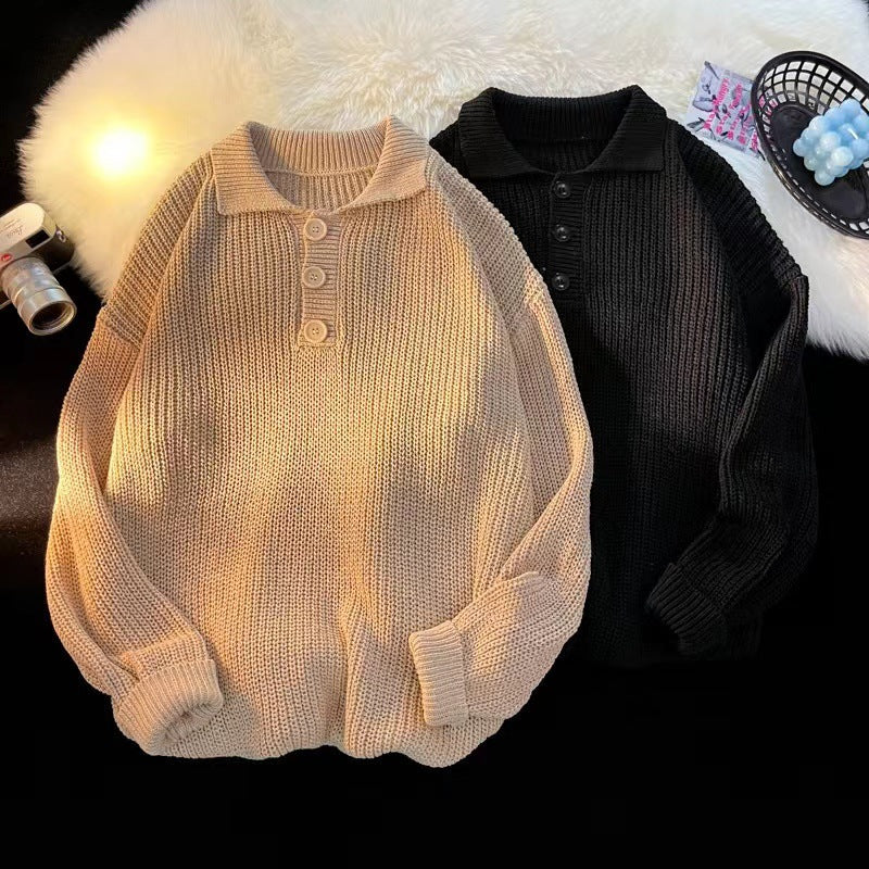 Polo Collar Knit Sweater with Button Placket, Women's Jumper