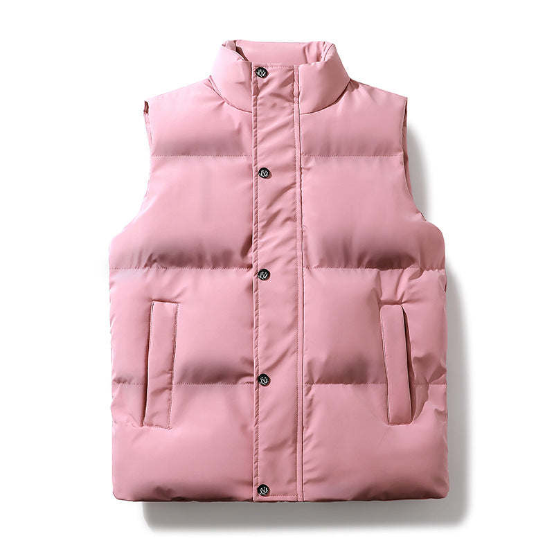 Padded Puffer Vest with Stand Collar and Snap Front, Unisex Gilet