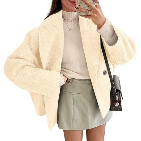 Cropped Shawl Collar Coat with Batwing Sleeves, Double-Breasted
