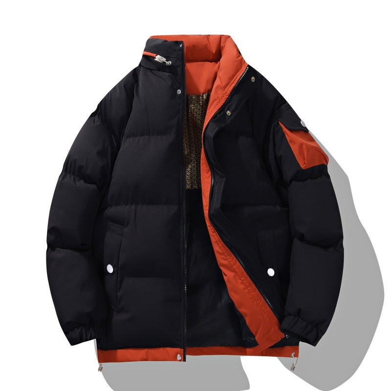 Men's Padded Puffer Jacket With a Stand Collar and Zip Front
