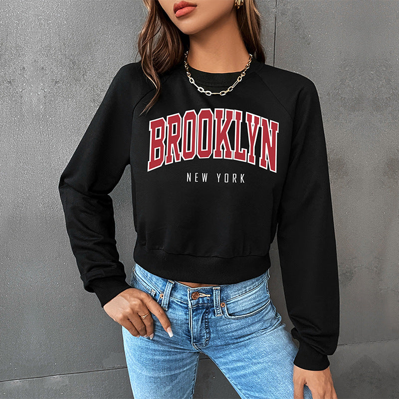 Cropped Brooklyn Graphic Sweatshirt with Raglan Sleeves, Women's Top