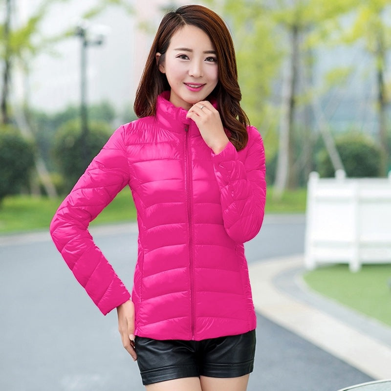 Lightweight Quilted Puffer Jacket with a Stand Collar and Slim Fit