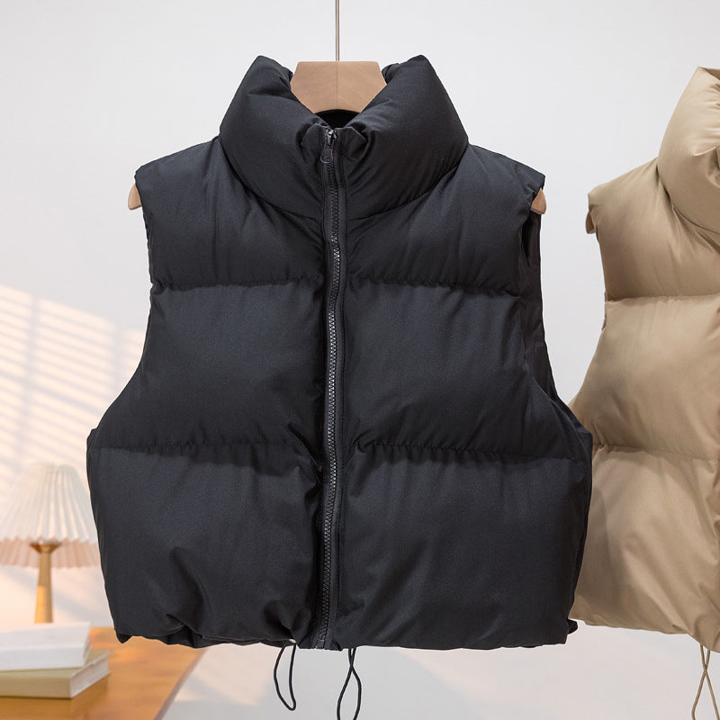 Cropped Puffer Vest with Stand Collar and Drawcord Hem, Women's Gilet