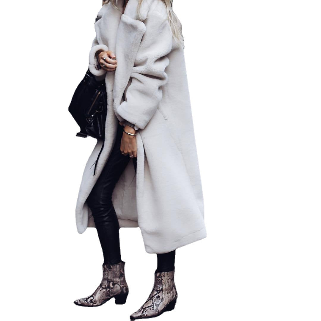 Oversized Teddy Coat with Notch Lapel, One-Button Longline Fleece