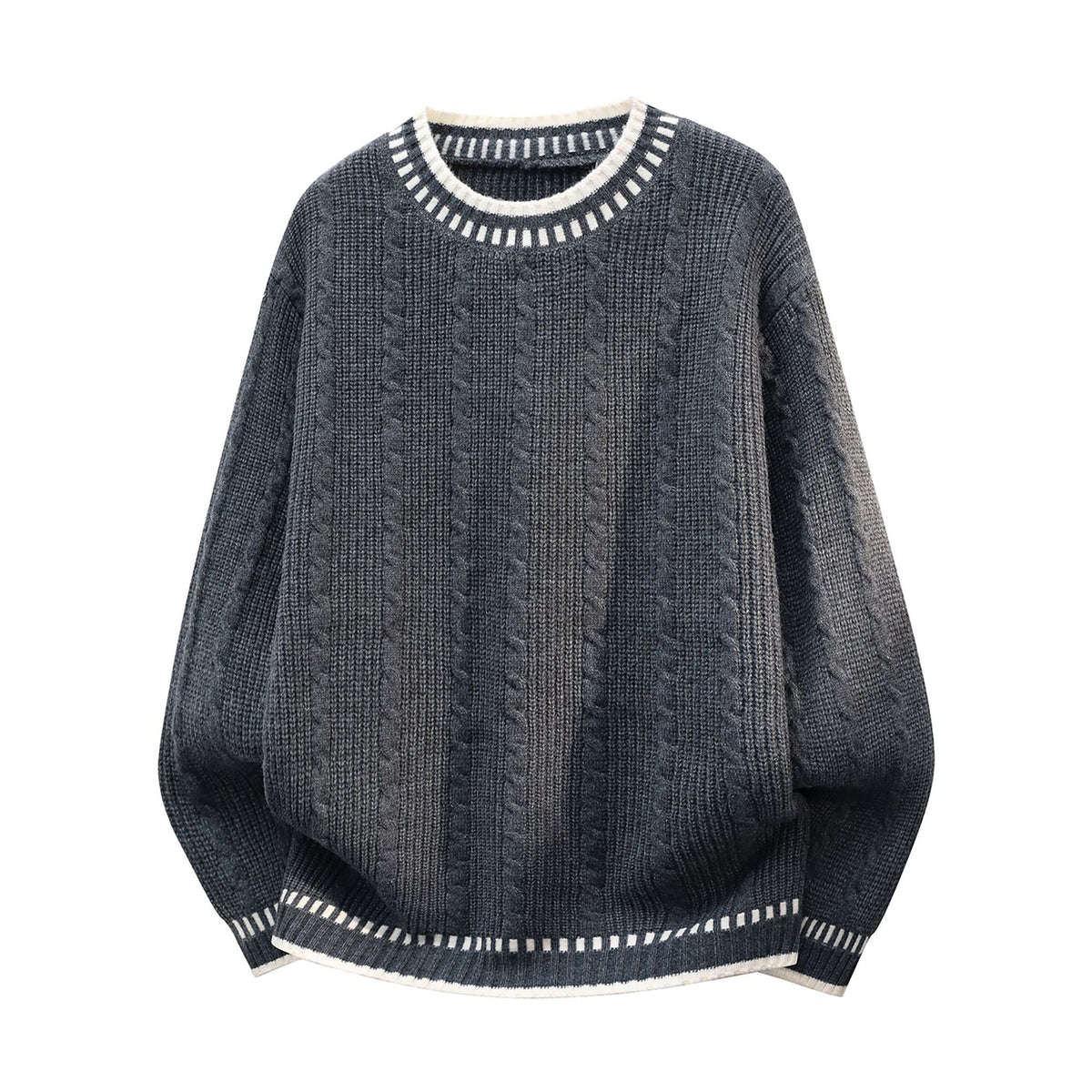Oversized Cable Knit Sweater with Dash Stitch Trim, Women's Jumper