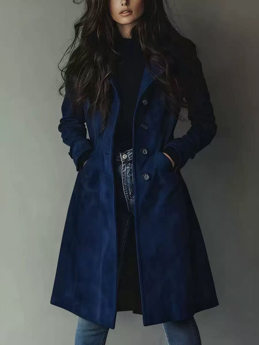 Suede-Effect Trench Coat for Women, Notch Lapel Single-Breasted