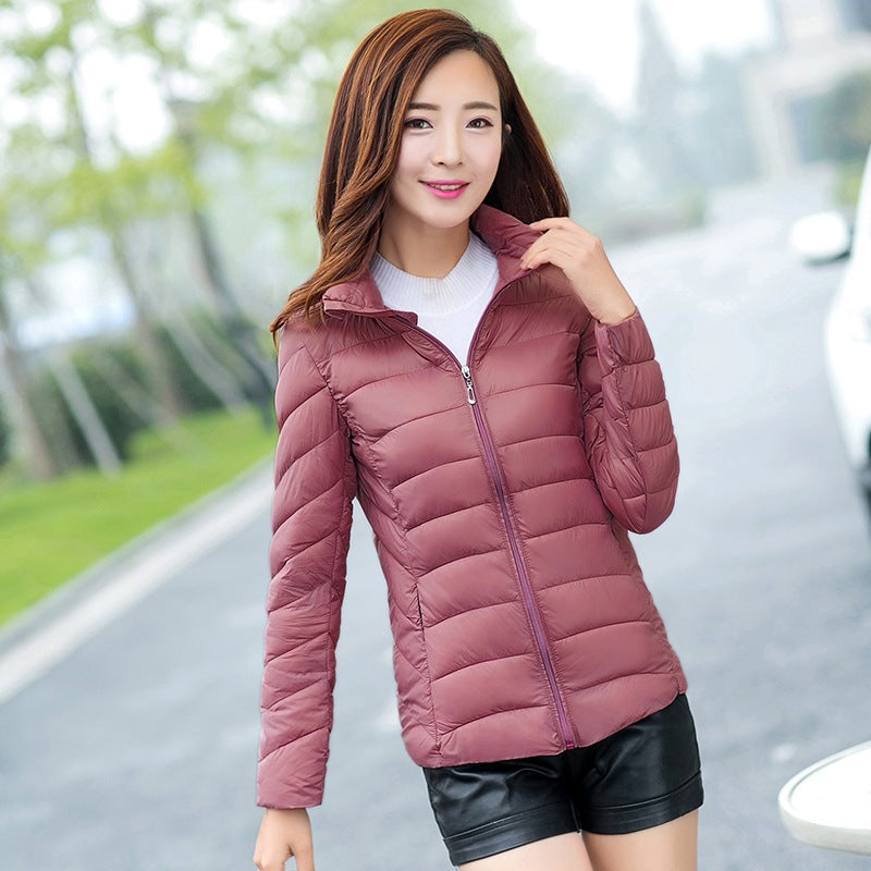Lightweight Quilted Puffer Jacket with a Stand Collar and Slim Fit