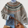 Fair Isle Knit Sweater with Patterned Yoke, Women's Jumper