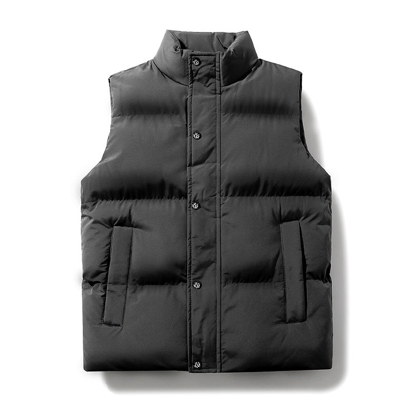 Padded Puffer Vest with Stand Collar and Snap Front, Unisex Gilet