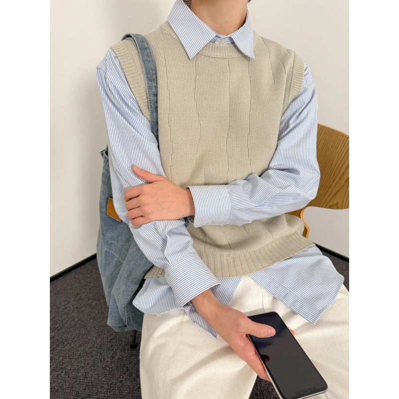 Men's Ribbed Sweater Vest with Side Buttons, Knitted Tank Top