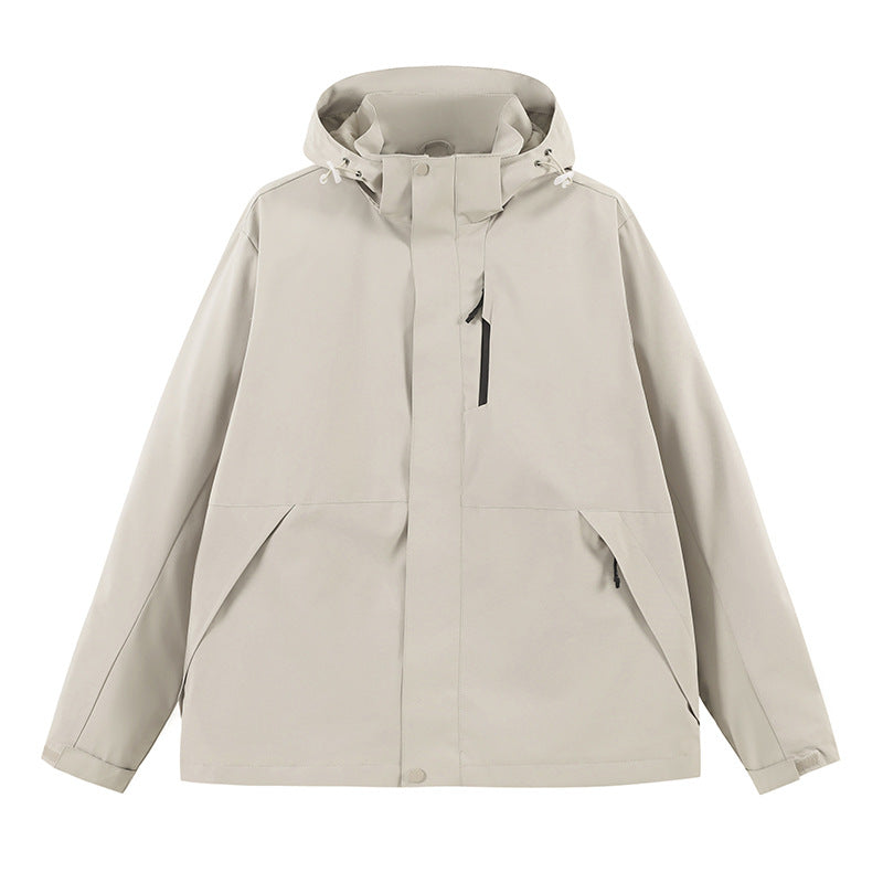 Hooded Windbreaker Jacket with Zip Pockets and a Detachable Hood