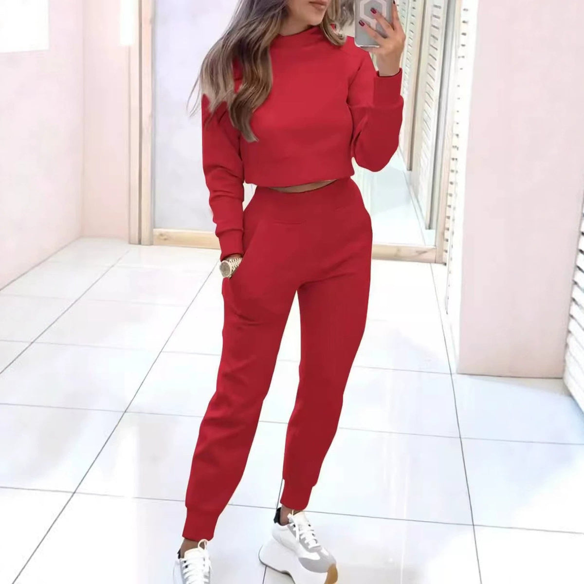 Cropped Sweatshirt and Jogger Pants Set, Women's Tracksuit