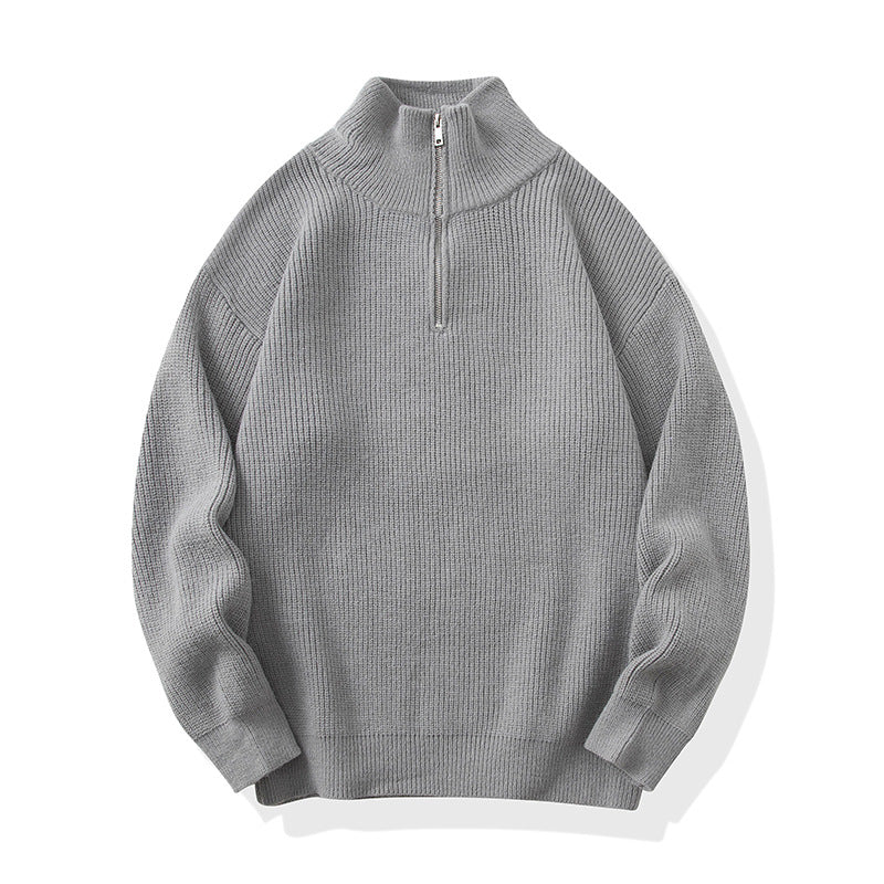 Quarter-Zip Ribbed Sweater with Mock Neck, Relaxed Jumper