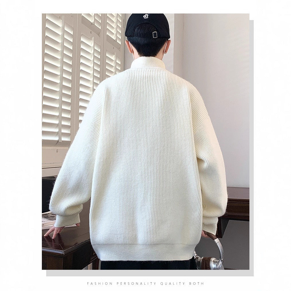 Half-Zip Sweater with Stand Collar, Oversized Rib Knit Jumper