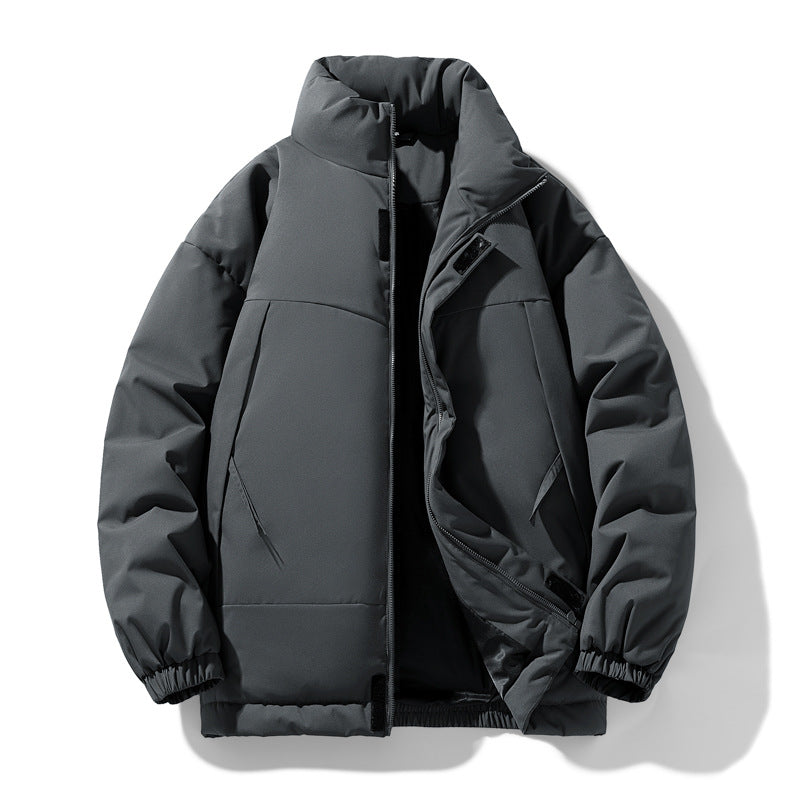 Men's Padded Jacket with a Stand Collar and Zip Pockets, Winter