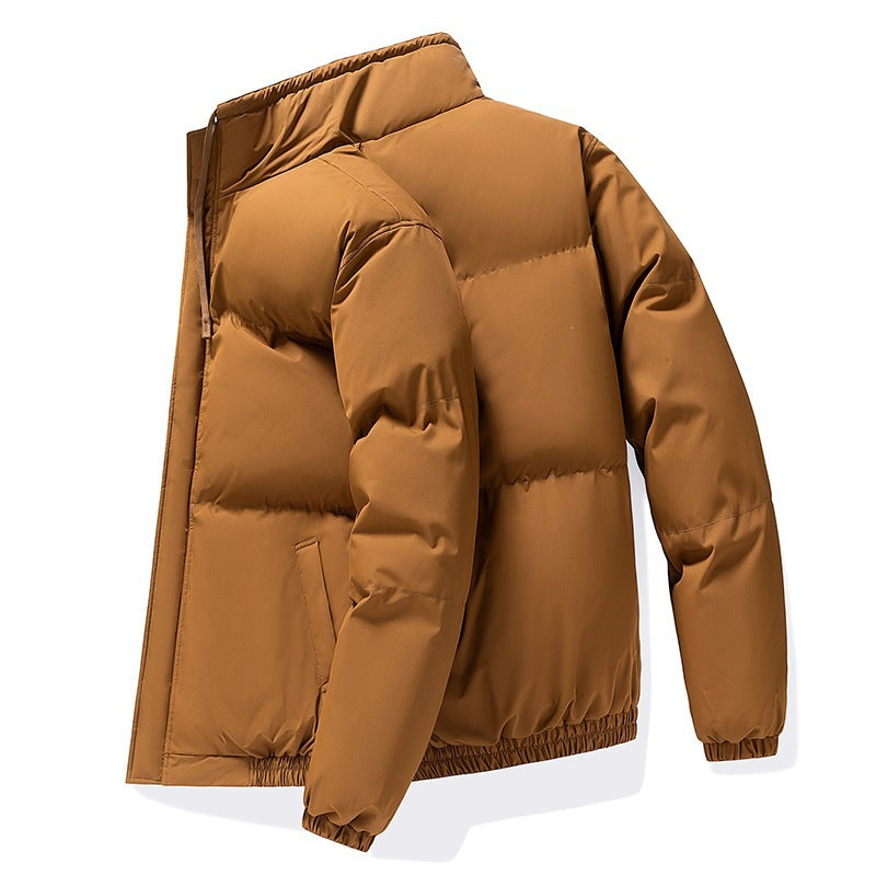 Men's Oversized Puffer Jacket with Stand Collar and Elastic Cuffs