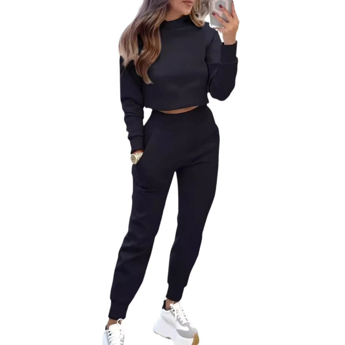 Cropped Sweatshirt and Jogger Pants Set, Women's Tracksuit