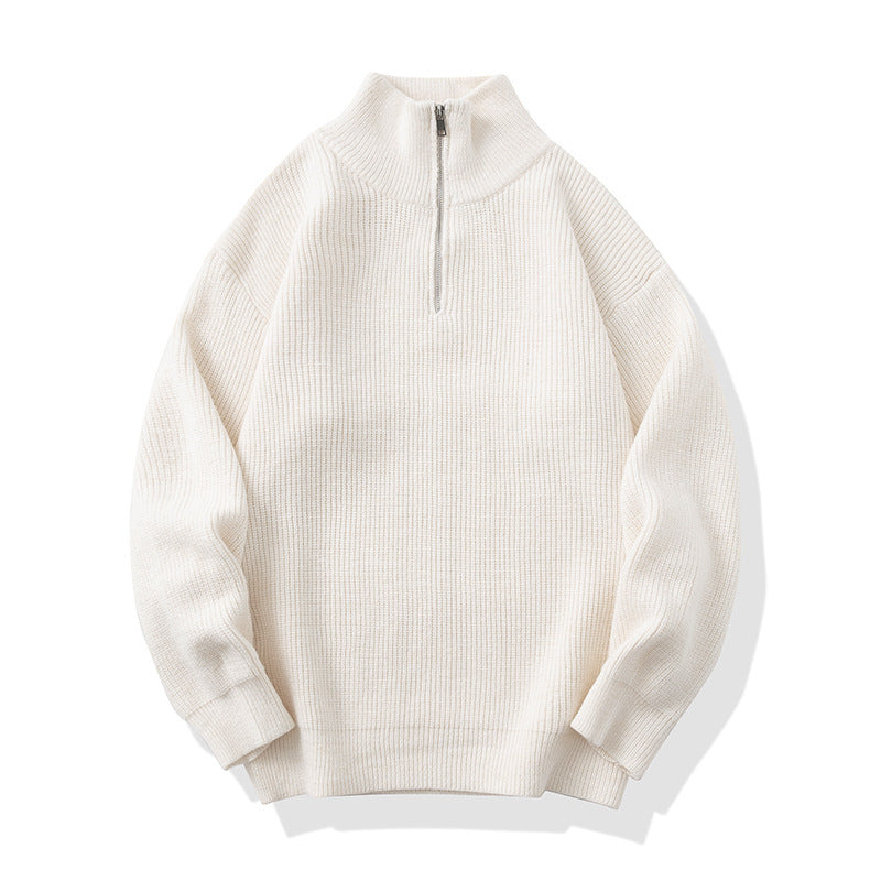 Quarter-Zip Ribbed Sweater with Mock Neck, Relaxed Jumper
