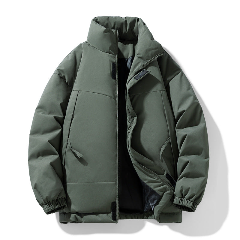 Men's Padded Jacket with a Stand Collar and Zip Pockets, Winter