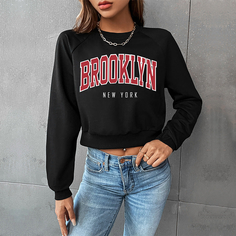 Cropped Brooklyn Graphic Sweatshirt with Raglan Sleeves, Women's Top