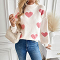 Light Pink Heart Sweater with Mock Neck and Balloon Sleeves, Jumper
