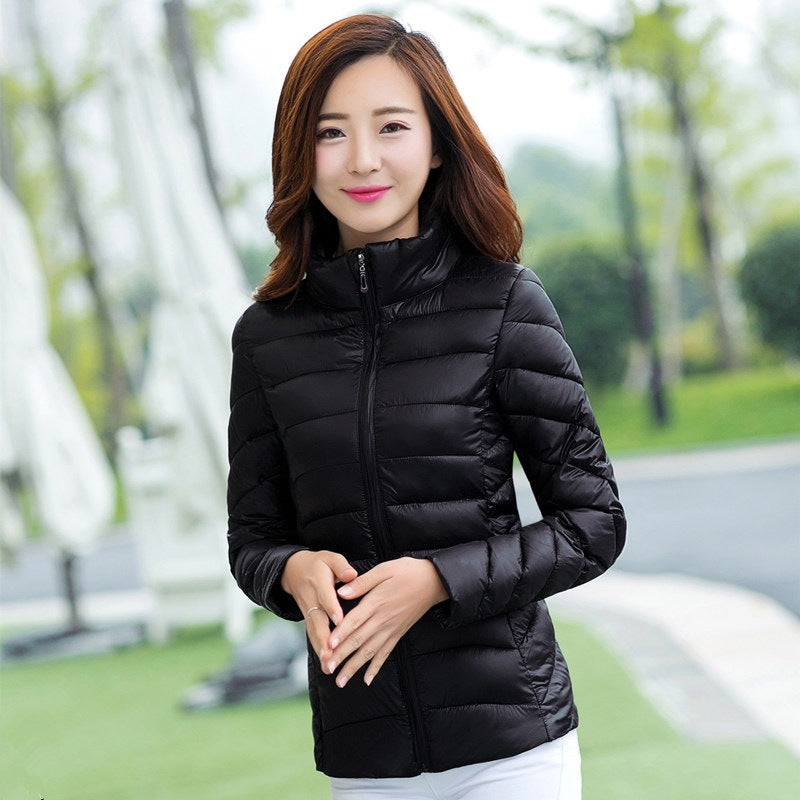 Lightweight Quilted Puffer Jacket with a Stand Collar and Slim Fit