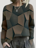 Geometric Pattern Sweater with 3D Facet Effect, Women's Jumper