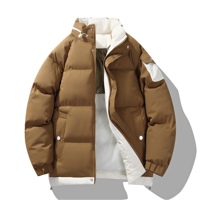 Men's Padded Puffer Jacket With a Stand Collar and Zip Front