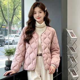 Lightweight Quilted Jacket with Press Studs, Collarless V-Neck