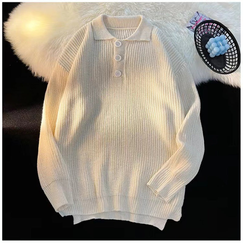 Polo Collar Knit Sweater with Button Placket, Women's Jumper
