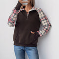 Quilted Quarter-Zip Sweatshirt with Plaid Sleeves and Stand Collar
