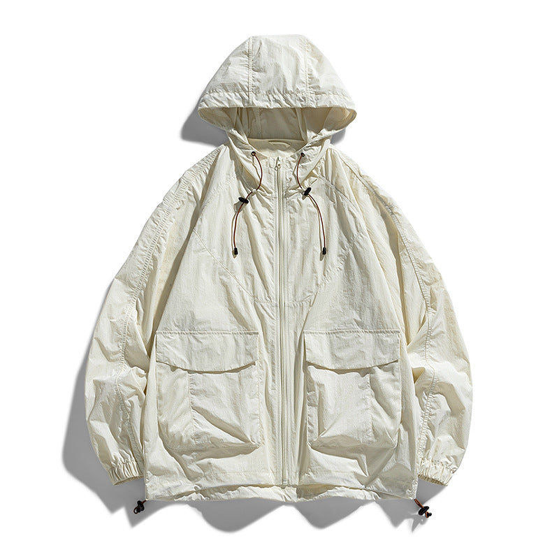 Lightweight Hooded Nylon Jacket with Flap Pockets, Oversized Fit