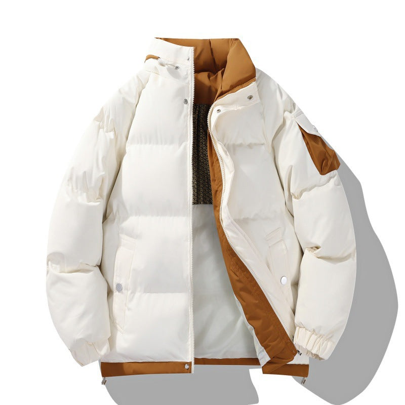 Men's Padded Puffer Jacket With a Stand Collar and Zip Front