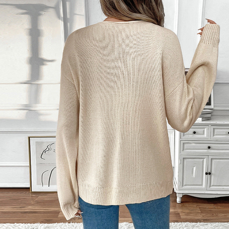 Apricot Tie-Front Knit Cardigan with Rope Bows, Relaxed Fit