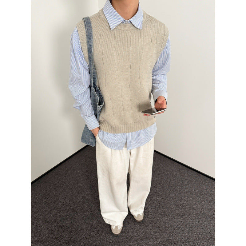 Men's Ribbed Sweater Vest with Side Buttons, Knitted Tank Top