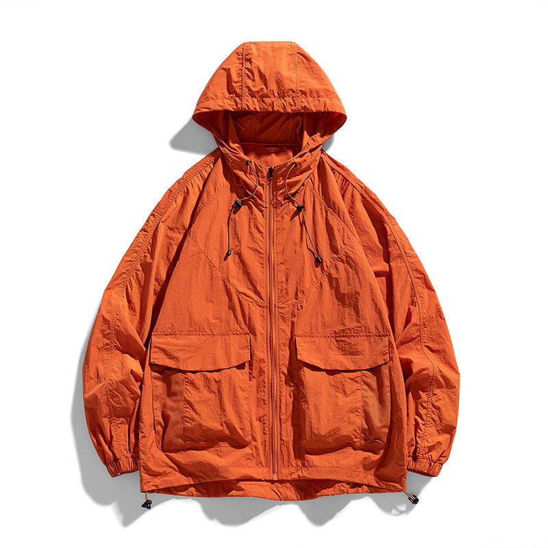 Lightweight Hooded Nylon Jacket with Flap Pockets, Oversized Fit