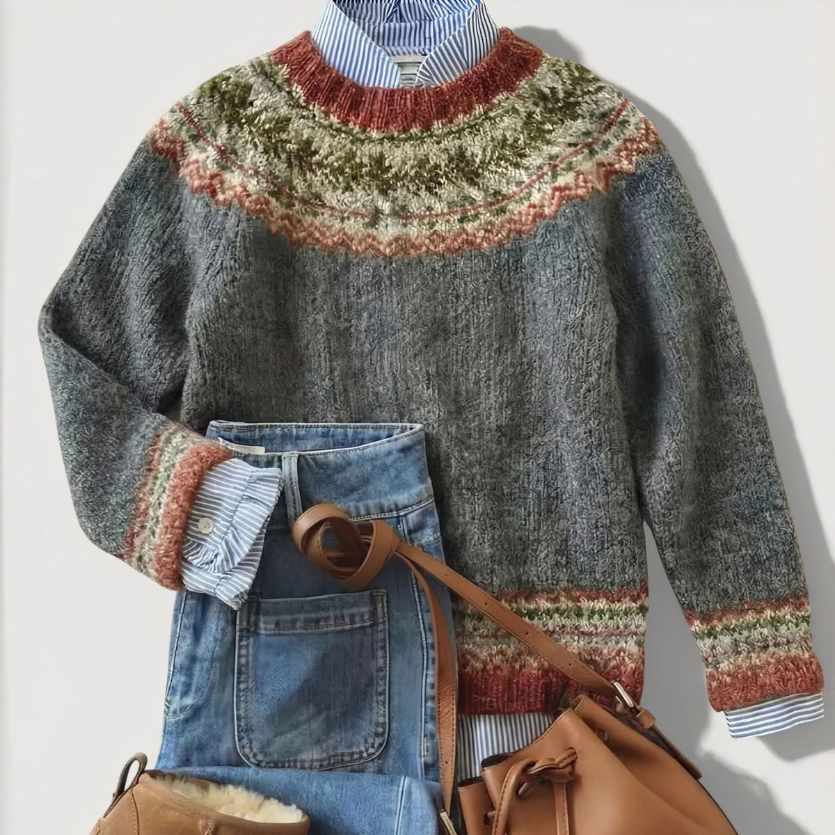 Fair Isle Knit Sweater with Patterned Yoke, Women's Jumper