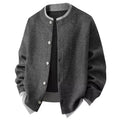 Men's Knit Cardigan with Contrast Rib Trim, Crew Neck Button-Up